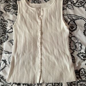 Sleeveless Ribbed Button-Down Top - Cream